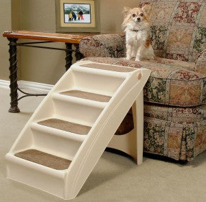 Solvit Product PetSafe CozyUp Folding Dog Stairs, Portable Indoor/Outdoor Pet Steps for Bed, Couch & Car, Tan
