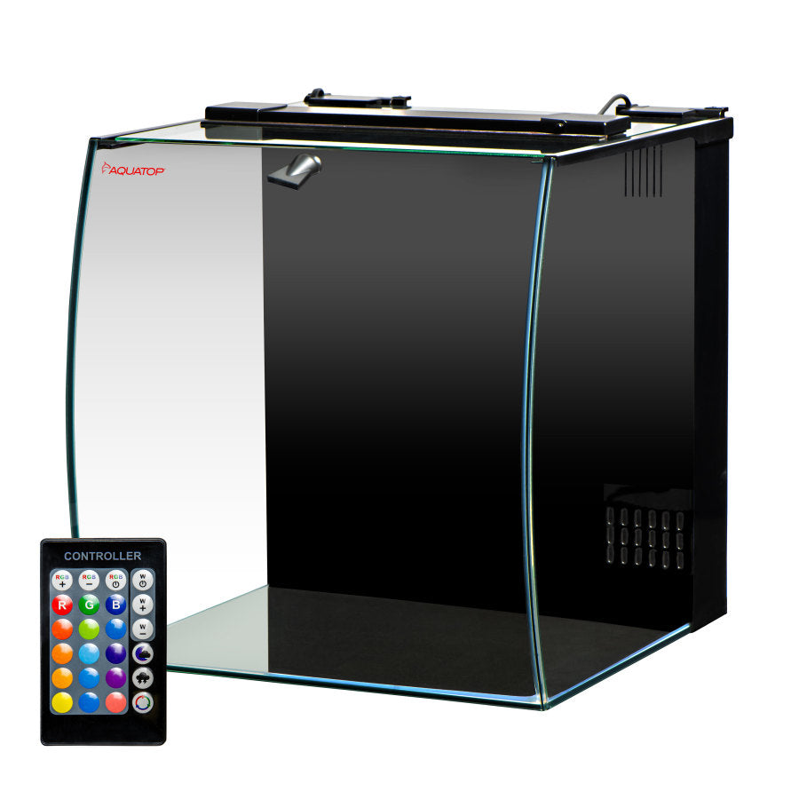 Aquatop Vertical Bowfront Glass Aquarium – All-in-One Tank with Filter and LED Light, High Clarity Glass for Freshwater & Saltwater