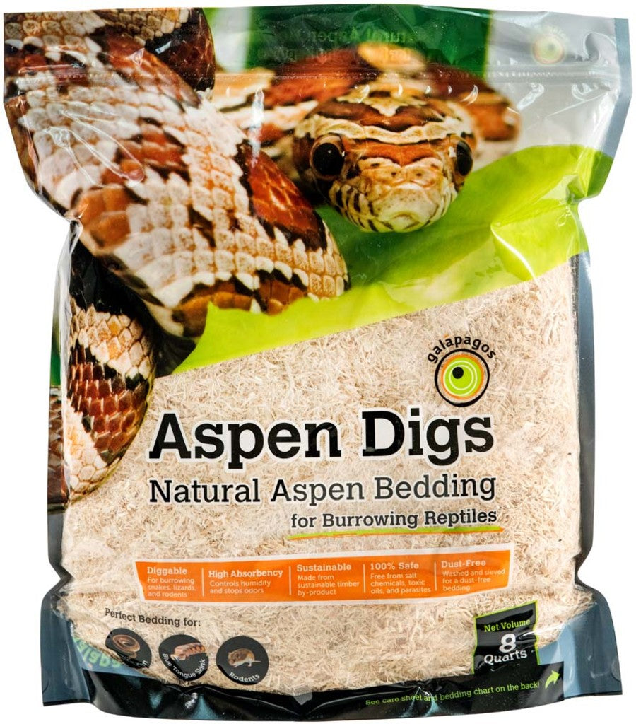 Galápagos Aspen Digs® Natural Aspen Bedding for Snakes, Reptiles, and Small Animals – Soft and Absorbent Small Animal Bedding for Hamsters, Guinea Pigs, Rabbits, and Snake Enclosures