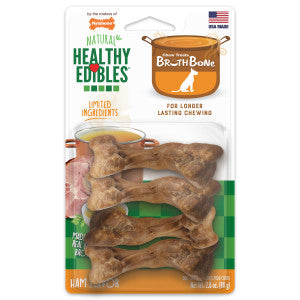 Nylabone Healthy Edibles Broth Bone Natural Dog Chews Long Lasting Treats Ham Flavor