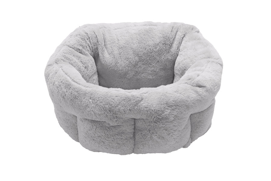 Furhaven 20" Round Self-Warming Pet Bed for Indoor Cats & Small Dogs, 100% Washable, For Pets Up to 20 lbs - Hi Lo Plush Luxe Faux Fur Cuddler - Gray, Small