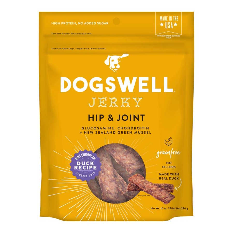DOGSWELL Jerky Hip and Joint Dog Treats Grain Free Made in USA Only, Glucosamine and Chondroitin, Duck