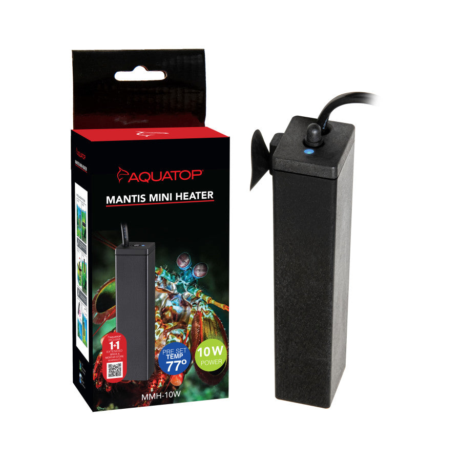 Aquatop Mantis Mini Aquarium Heater – Fully Submersible for Nano Tanks Up to 3 Gallons, Preset 77°F Thermostat, Heat-Resistant Design