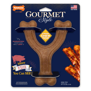 Nylabone Gourmet Style Wishbone Strong Chew Toy for Dogs, Bacon Flavor