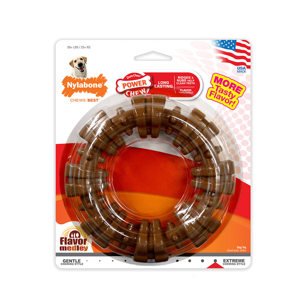 Nylabone® Dura Chews® Power Chews Medley Flavor Long Lasting Textured Ring Chews Dog Toys Souper 50+ Lbs