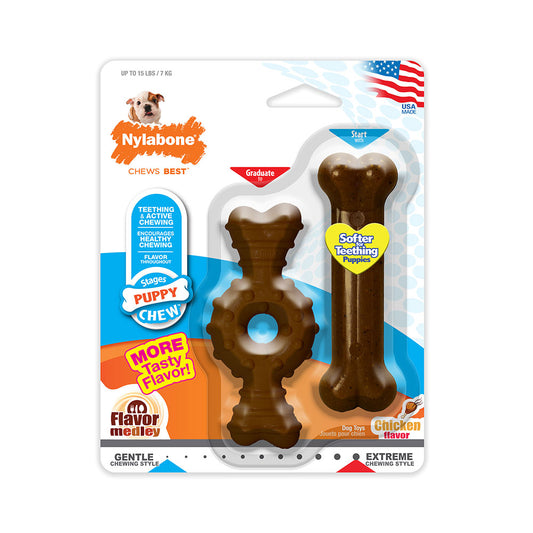Nylabone® Teething Puppy Chews™ Medley Flavor Ring Bone & Bone Chews Puppy Toys Twin Pack Petite Up to 15 Lbs