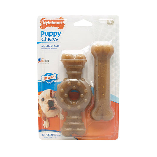 Nylabone® Teething Puppy Chews™ Medley Flavor Ring Bone & Bone Chews Puppy Toys Twin Pack Wolf Up to 35 Lbs