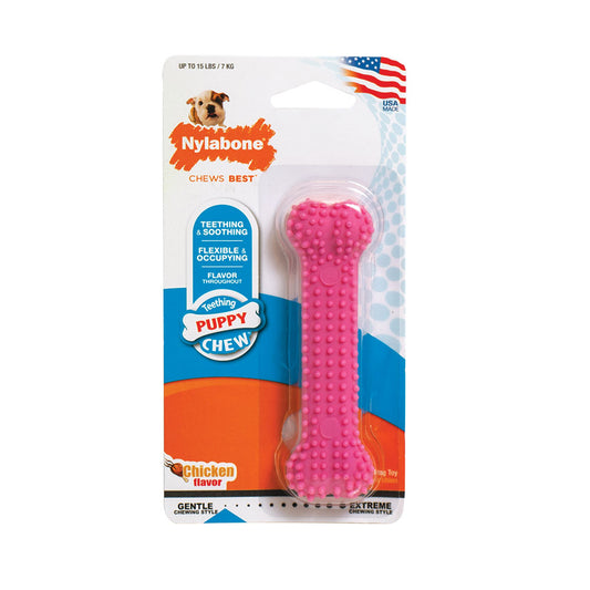 Nylabone® Teething Puppy Chews™ Chicken Flavor Dental Chews Puppy Toys Pink Color Petite Up to 15 Lbs Pink