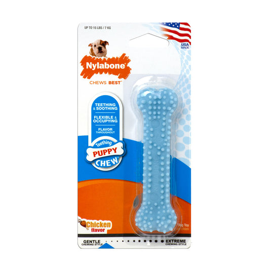 Nylabone® Teething Puppy Chews™ Chicken Flavor Dental Chews Puppy Toys Blue Color Petite Up to 15 Lbs Blue