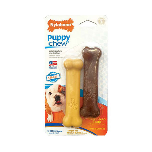 Nylabone® Teething Puppy Chews™ Peanut Butter & Chicken Flavor Chews Puppy Toys Twin Pack Petite Up to 15 Lbs