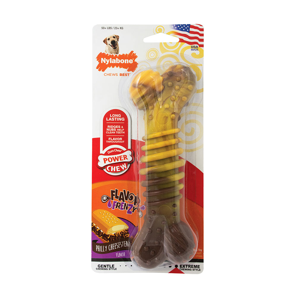 Nylabone® Dura Chews® Flavor Frenzy Power Chews Cheesesteak Flavor Long Lasting Chews Dog Toys Souper 50+ Lbs