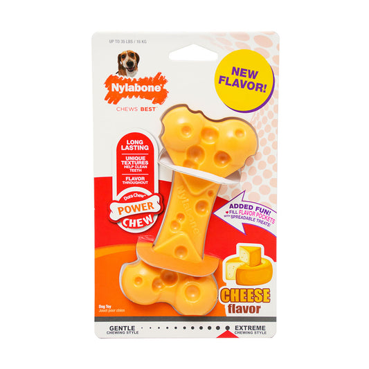 Nylabone® Dura Chews® Power Chews Cheese Flavor Bone Long Lasting Chews Dog Toys Wolf Up to 35 Lbs