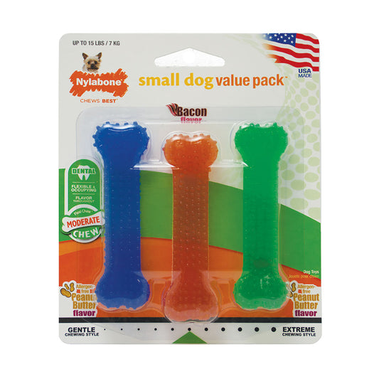 Nylabone® Flexi Chews® Moderate Chews Peanut Butter & Bacon Flavor Dental Chews Dog Toys Triple Pack Petite Up to 15 Lbs