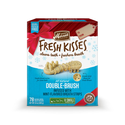Merrick® Fresh Kisses™ Holiday Double Brush Infused with Mint Breath Strips X-Small Dog Treats - 78 Count