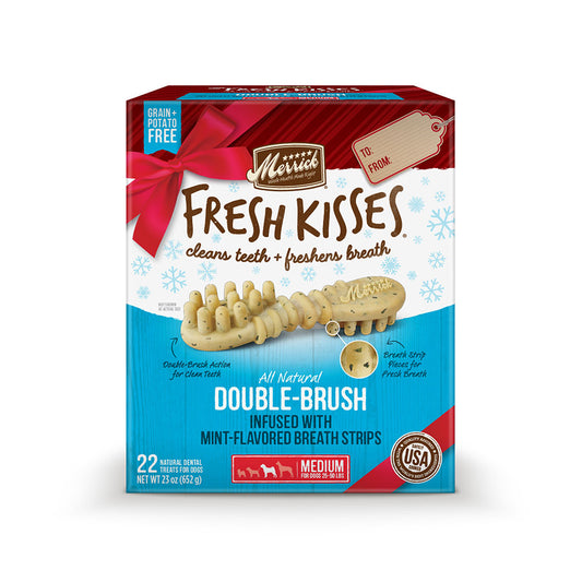 Merrick® Fresh Kisses™ Holiday Double Brush Infused with Mint Breath Strips Medium Dog Treats, 22 Count