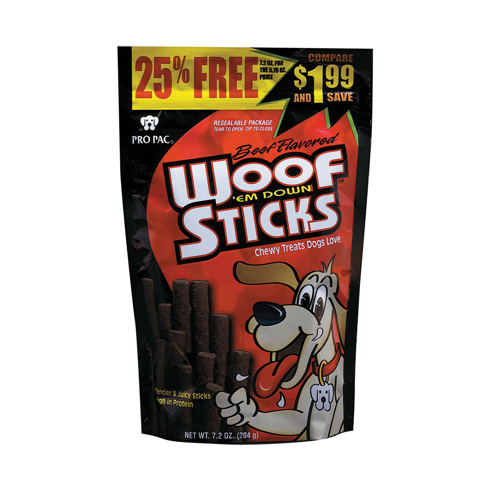 PRO PAC® Beef Flavored Woof ‘Em Down Sticks ™ Chewy Dog Treats 7.2 Oz