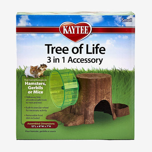 Kaytee® Tree of Life 3-in-1 Pet Habitat Accessory for Small Animal Brown Tree & Green Hay Wheel Color Small