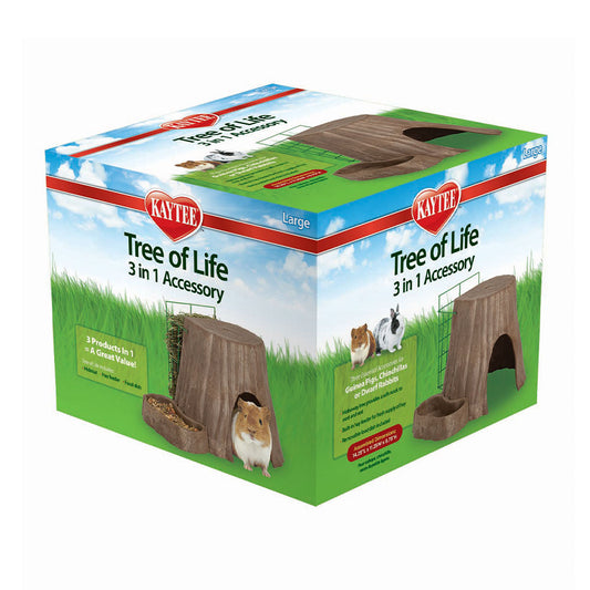 Kaytee® Tree of Life 3-in-1 Pet Habitat Accessory for Small Animal Brown Tree & Green Hay Wheel Color Large