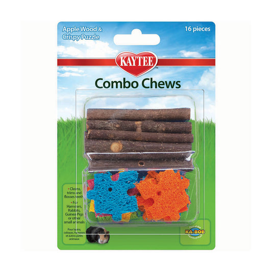 Kaytee® Apple Wood & Crispy Puzzle Combo Chews for Small Animal Multicolor 1.25 X 4.5 X 6.5 Inch