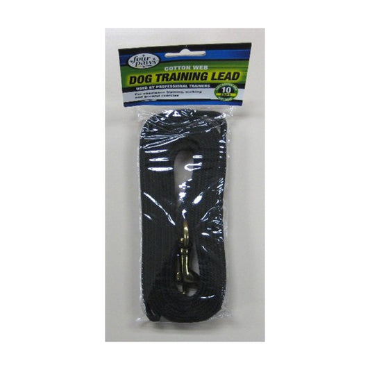 Four Paws® Cotton Web Dog Training Lead Black Color 10 Foot