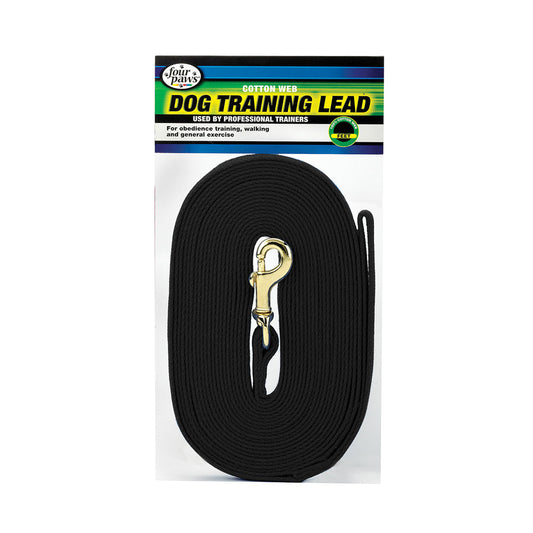Four Paws® Cotton Web Dog Training Lead Black Color 15 Foot
