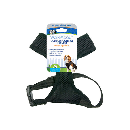 Four Paws® Comfort Control Harness for Dog Black Color Medium