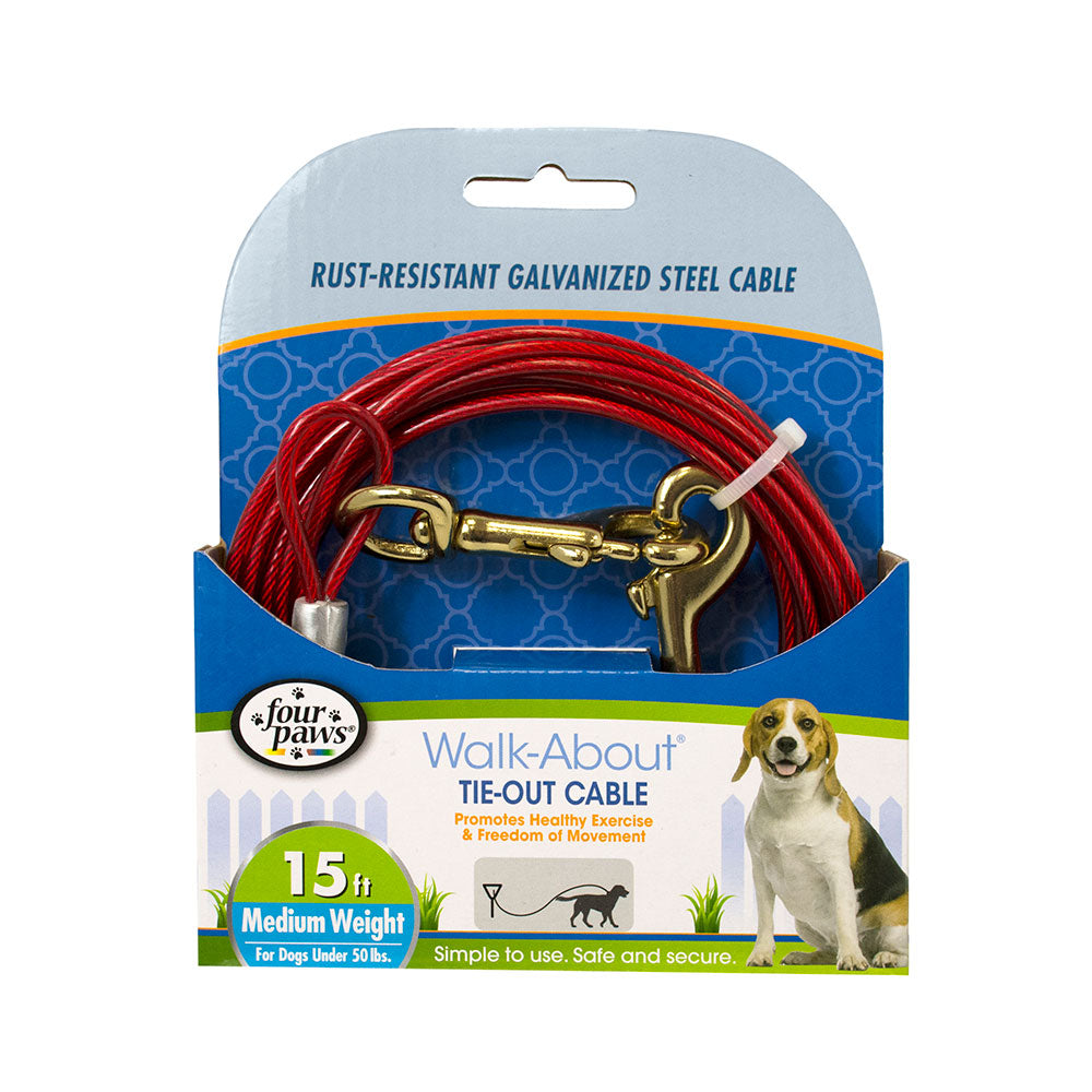 Four Paws® Medium Weight Tie-Out Cable for Dog Red Color 15 Foot