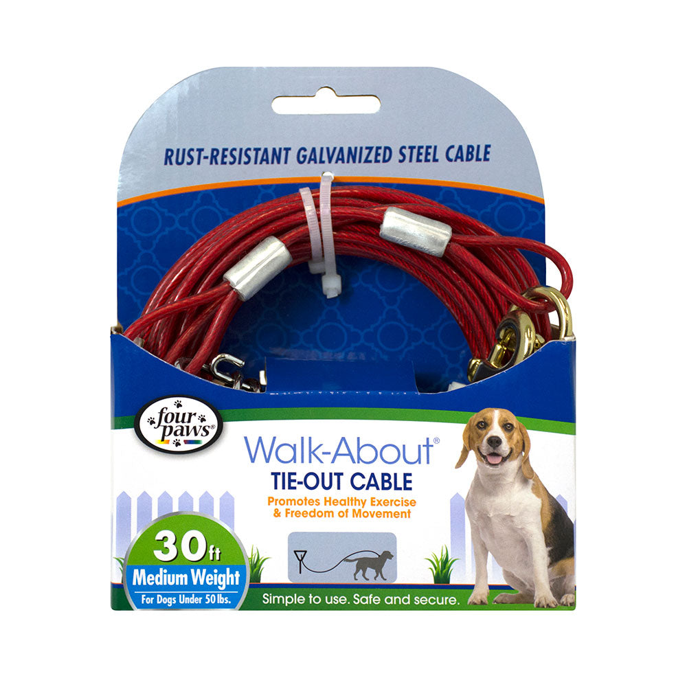 Four Paws® Medium Weight Tie-Out Cable for Dog Red Color 30 Foot