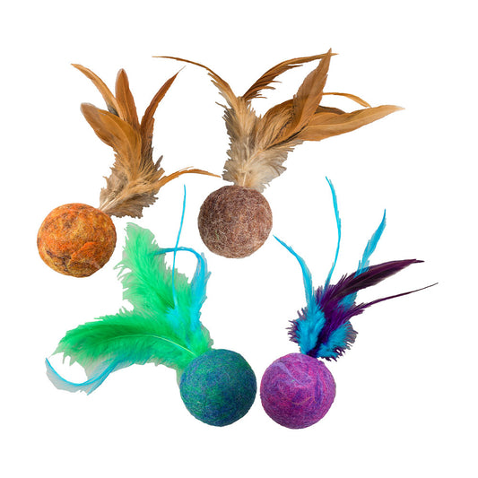 Spot® Ethical Pet Wiggle Wool Ball Feathers Assorted 5"