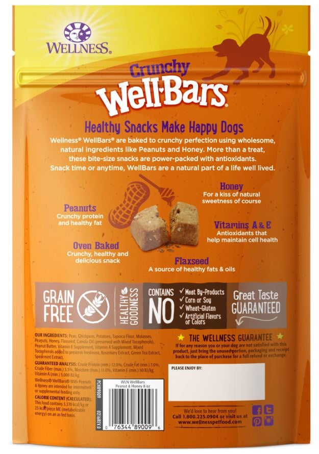 Wellness Natural Grain Free Wellbars Crunchy Peanut and Honey Recipe Dog Treats