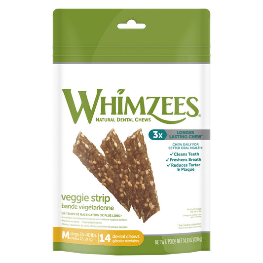 Whimzees Medium Veggie Strip Dental Chew Dog Treats