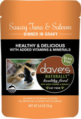 Dave's Naturally Healthy Sauccy Grain Free Tuna & Salmon Dinner Recipe Cat Food Pouch