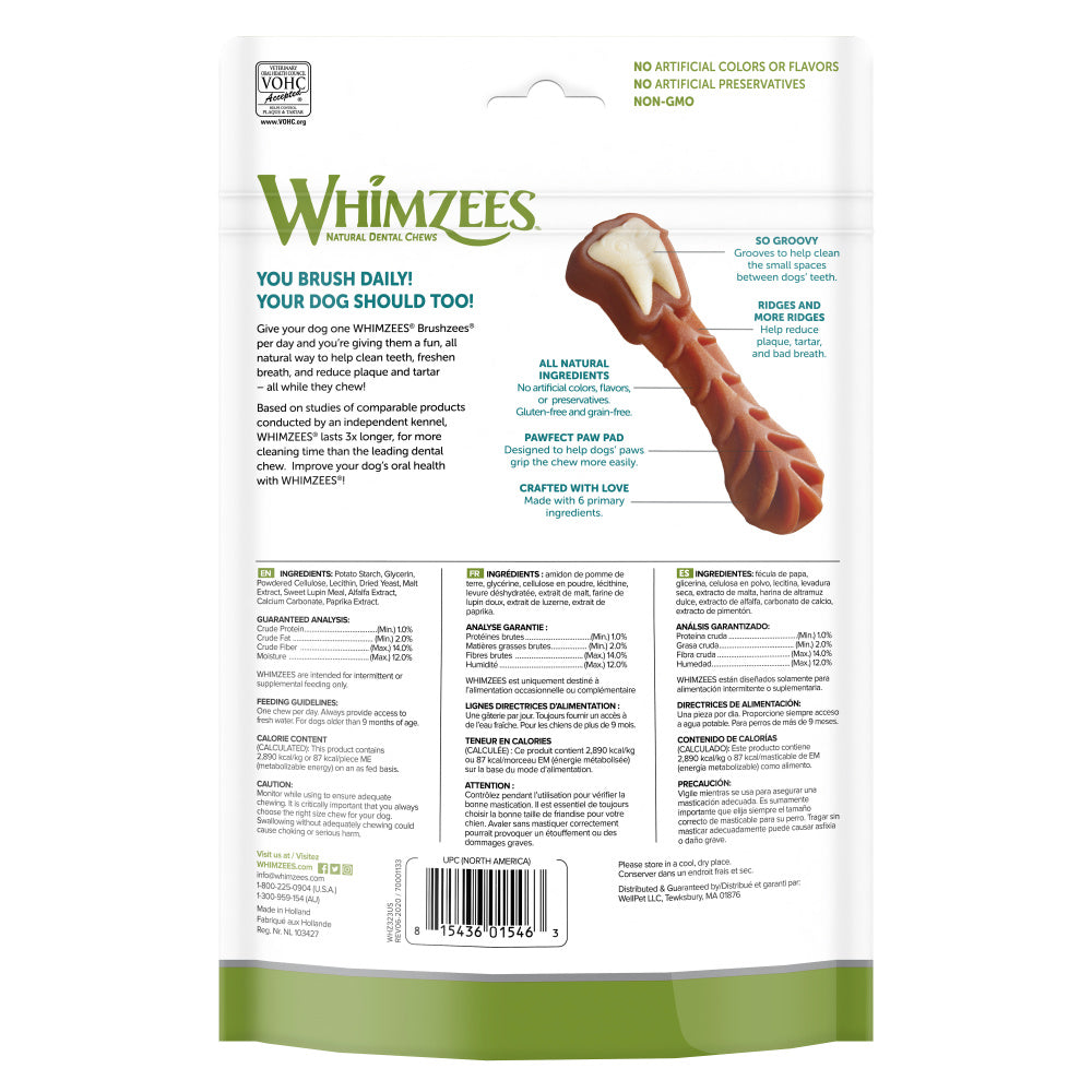 Whimzees Brushzees Natural Daily Dental Medium Breed Dog Treats