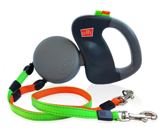 Wigzi Dual Doggie Retractable Gray, Green, & Orange Dog Leash