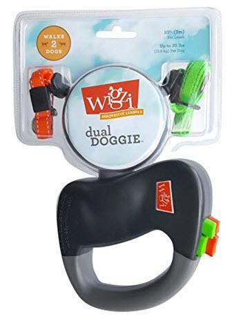 Wigzi Dual Doggie Retractable Gray, Green, & Orange Dog Leash