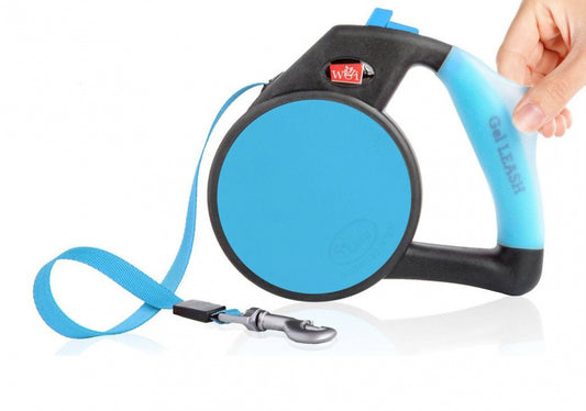 Wigzi Gel Handle Reflective Tape Blue Retractable Dog Leash