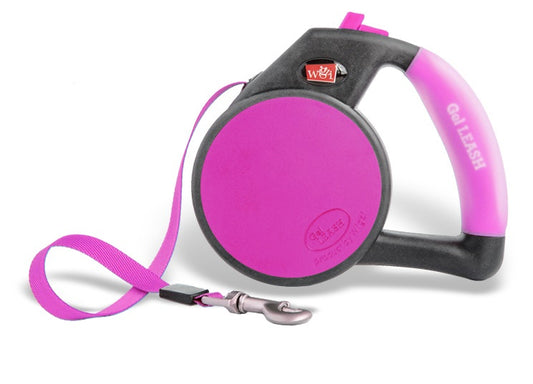 Wigzi Gel Handle Reflective Tape Pink Retractable Dog Leash