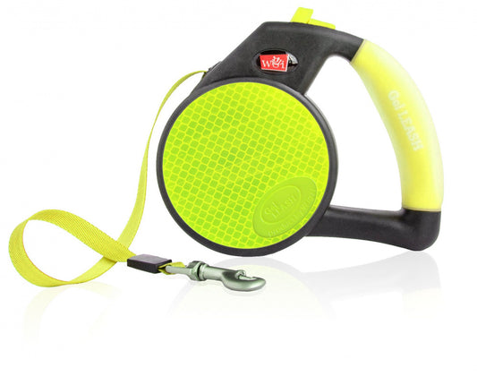 Wigzi Gel Handle Reflective Tape Yellow Retractable Dog Leash