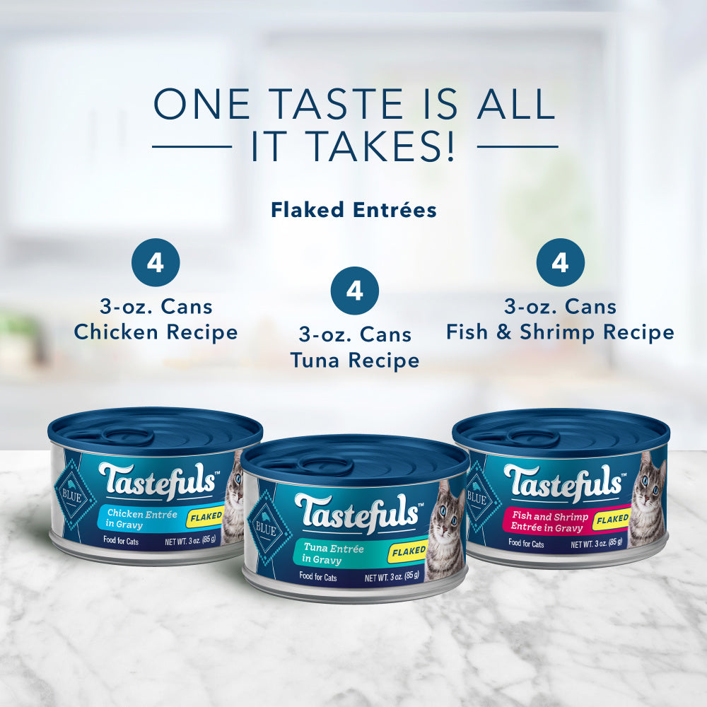 Blue Buffalo Tastefuls Natural Flaked Variety Pack Tuna, Chicken and Fish & Shrimp Entrees in Gravy Wet Cat Food