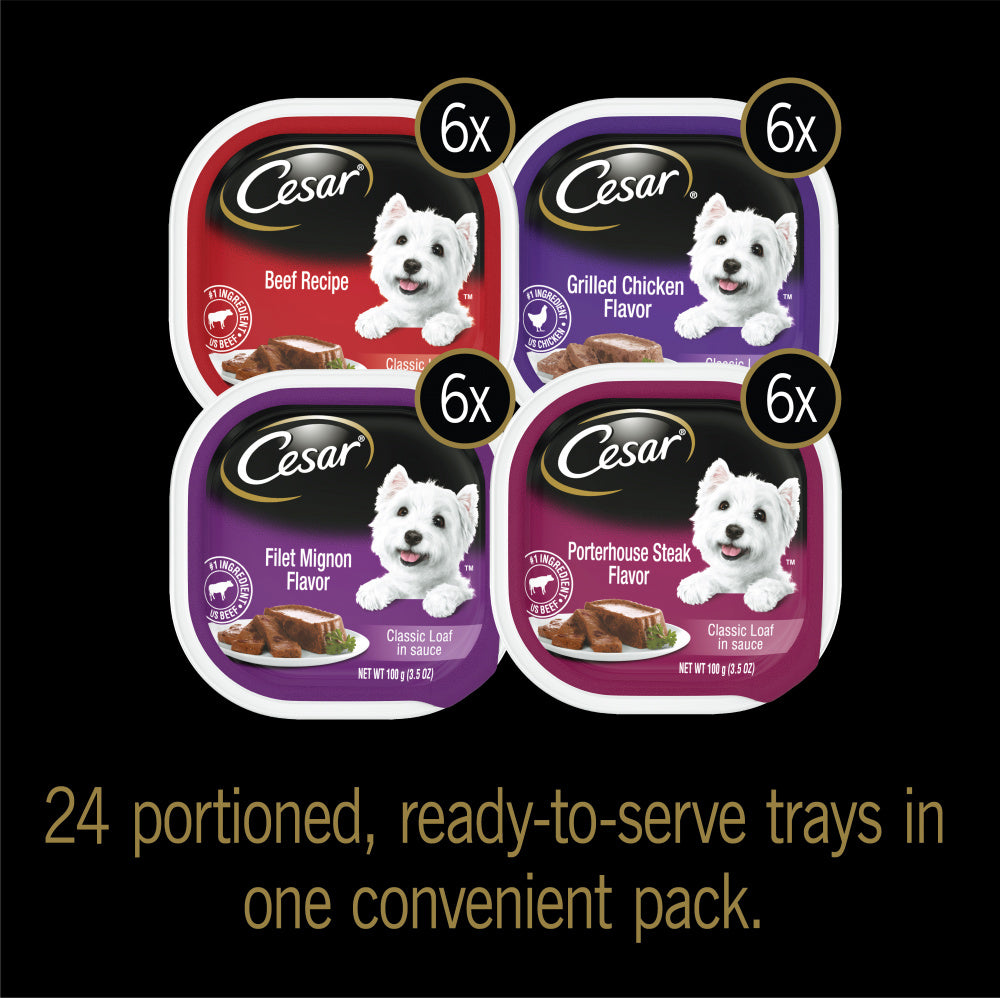 Cesar Soft Classic Loaf In Sauce Beef, Filet Mignon, Grilled Chicken & Porterhouse Steak Wet Dog Food Variety Pack