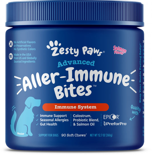 Zesty Paws Advanced Aller-Immune Bites For Seasonal Allergies   Immune Support & Gut Health for Senior & Adult Dogs