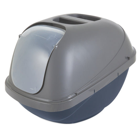 Petmate® Basic Hooded Litter Pan For Cat Large Blue Steel Base/Pearl Silver Hood