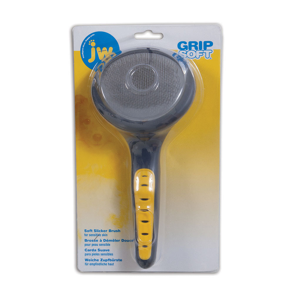 JW® Gripsoft® Slicker Brush with Soft Pins Gray/Yellow Color Large