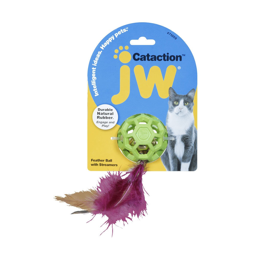 JW® Cataction Feather Ball with Bell Cat Toys Color One Size