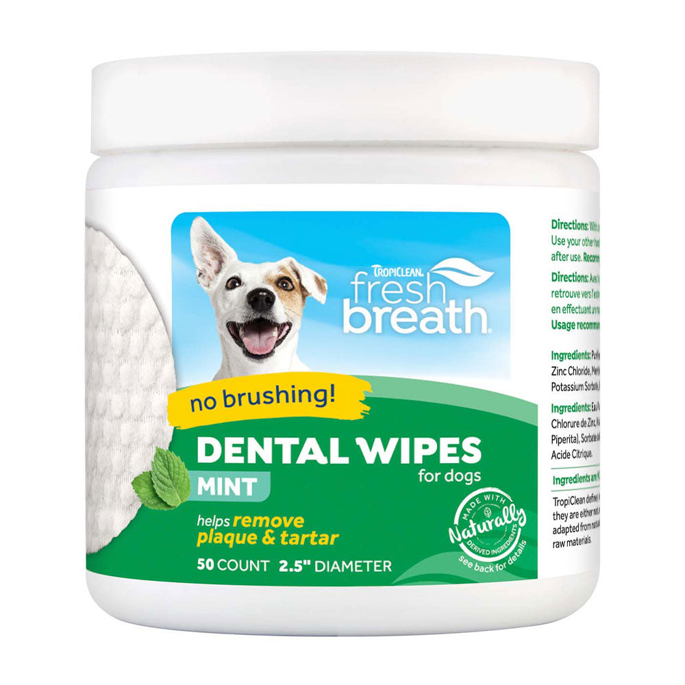 TropiClean® Fresh Breath® No Brushing Clean Teeth Dental & Oral Care Dental Wipes for Pets 50 Count