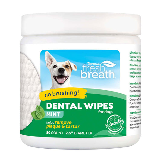 TropiClean® Fresh Breath® No Brushing Clean Teeth Dental & Oral Care Dental Wipes for Pets 50 Count