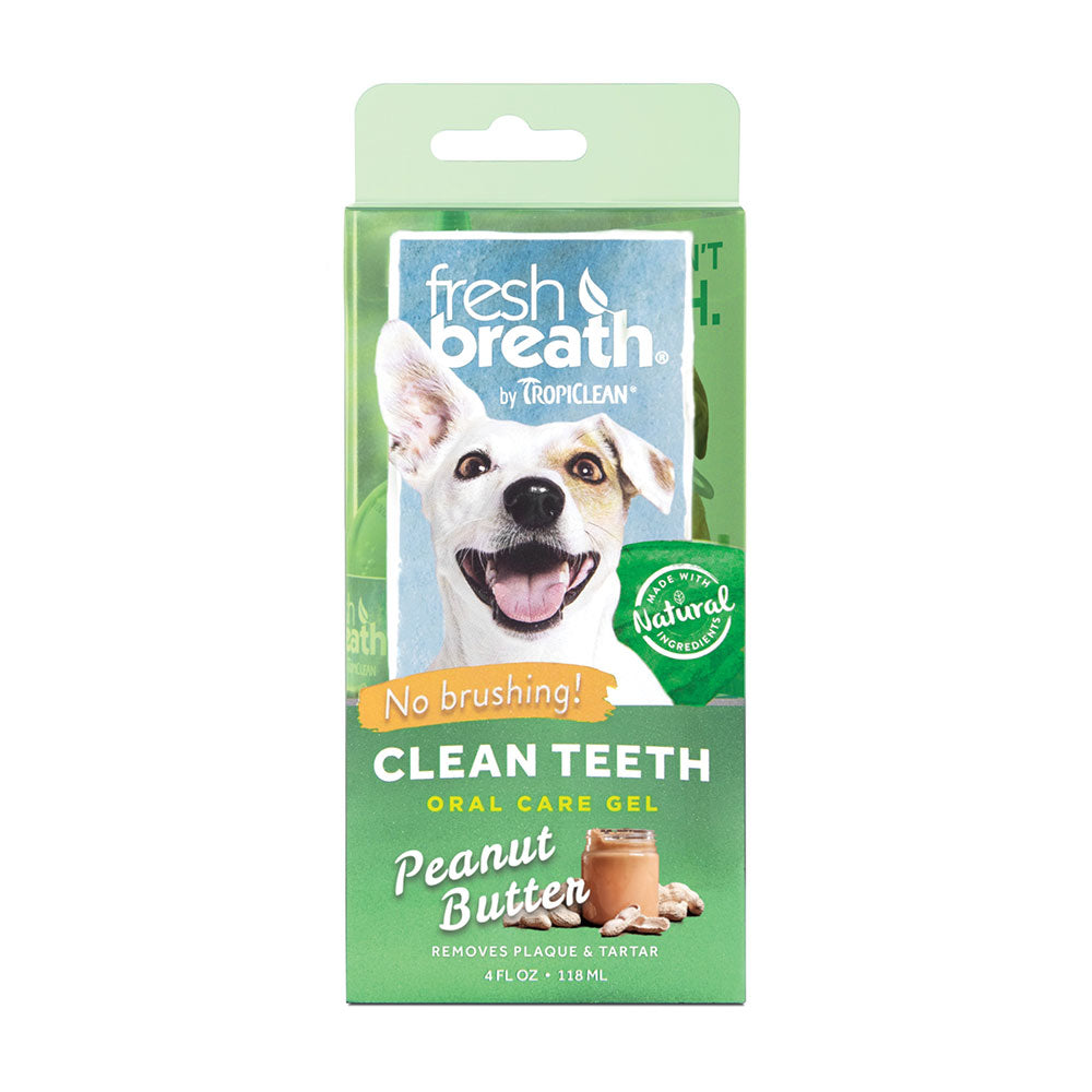 TropiClean® Fresh Breath® No Brushing Peanut Butter Flavor Clean Teeth Dental & Oral Care Gel for Dog 4 Oz