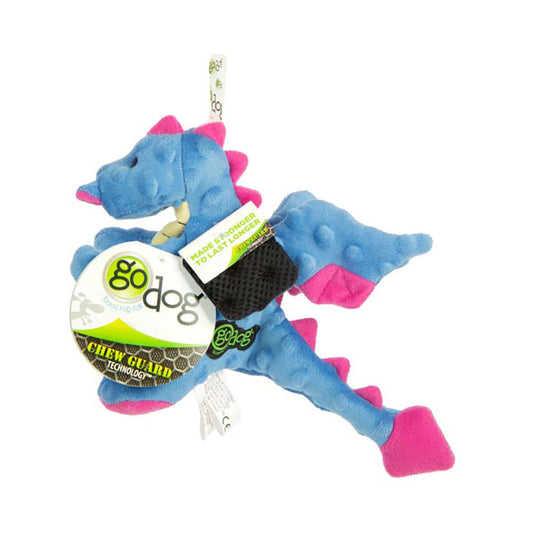 goDog® Dragons™ Chew Guard Technology™ Durable Plush Squeaker Dog Toy Large Periwinkle