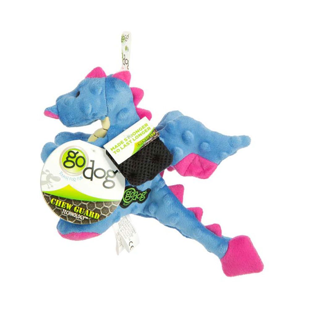 goDog® Dragons™ Chew Guard Technology™ Durable Plush Squeaker Dog Toy Small Periwinkle