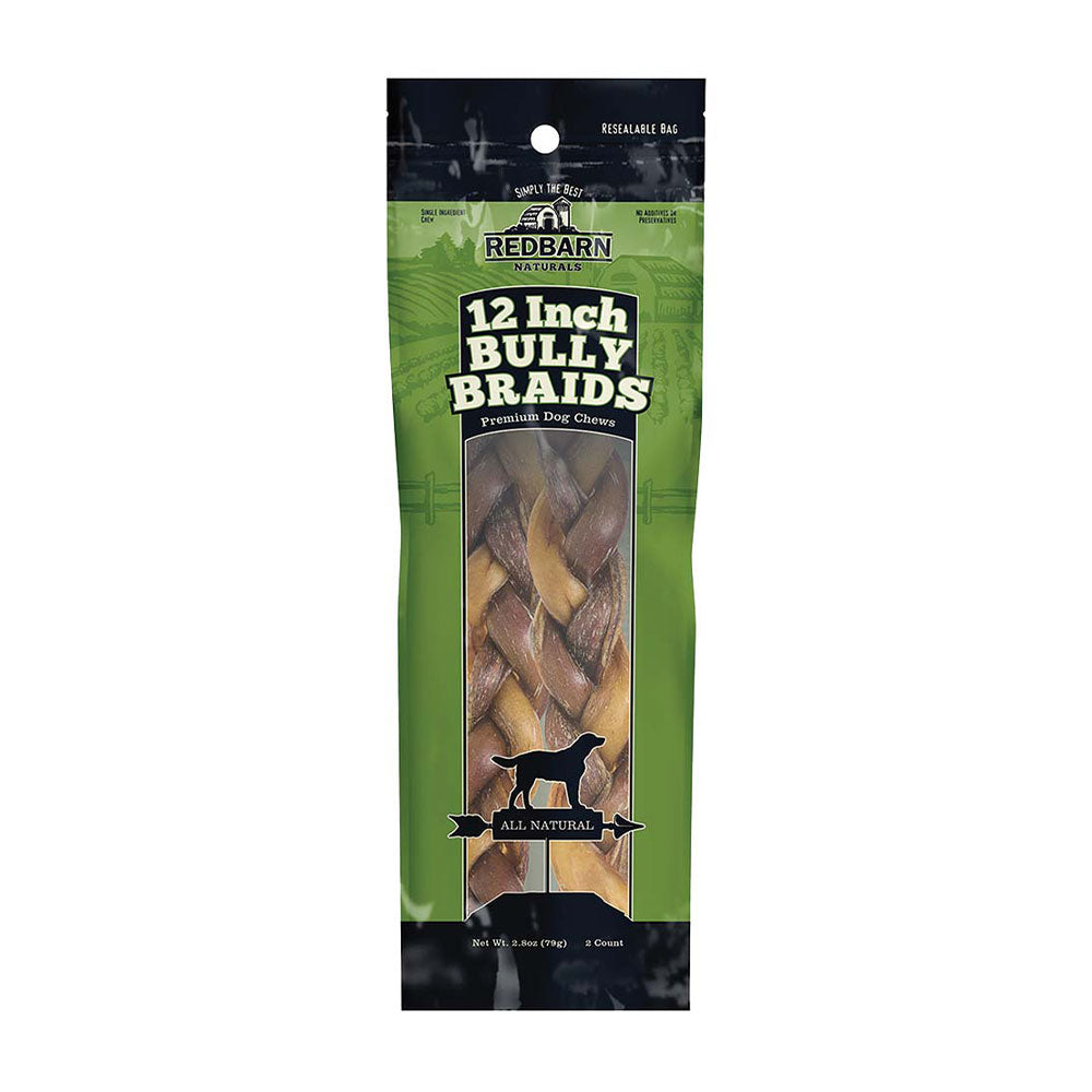 Redbarn® Braided Bully Stick Chewy Dog Treats 12 Inch 2 Pack